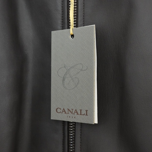 New with Tags Canali Matte Leather Biker/Bomber Jacket Size 52 Italy=US L - Picture 5 of 14